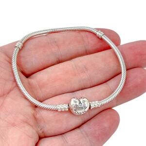 Pandora Snake Charm Bracelet | Heart Clasp | Vintage Sterling Silver 925 | 7.5"